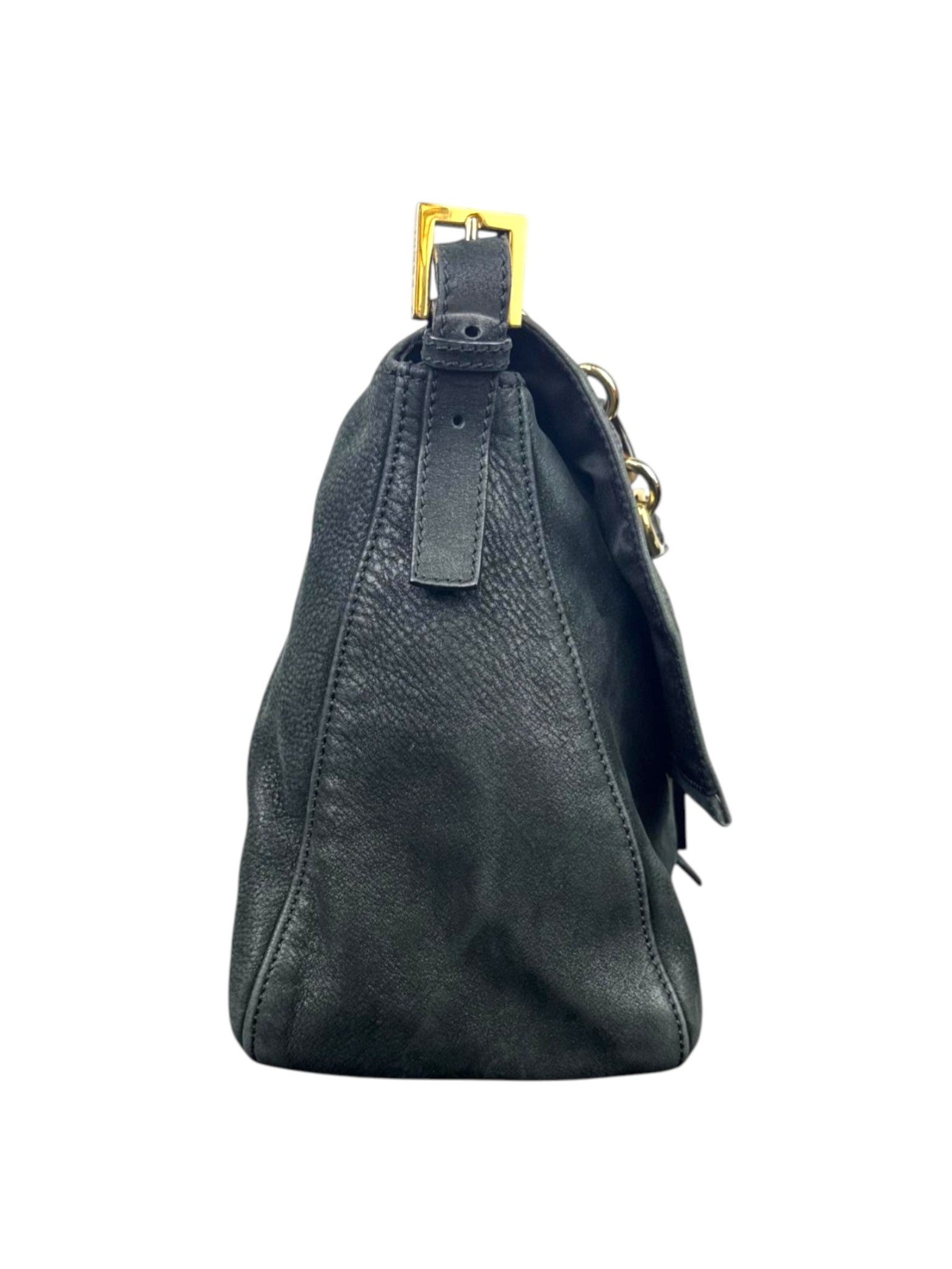 Fendi Black Leather Mamma Baguette Shoulder Bag with Gold Hardware