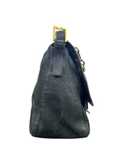 Fendi Black Leather Mamma Baguette Shoulder Bag with Gold Hardware