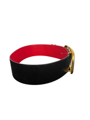 Valentino Garavani VLogo Signature Reversible Black and Red Leather Belt with Gold Buckle