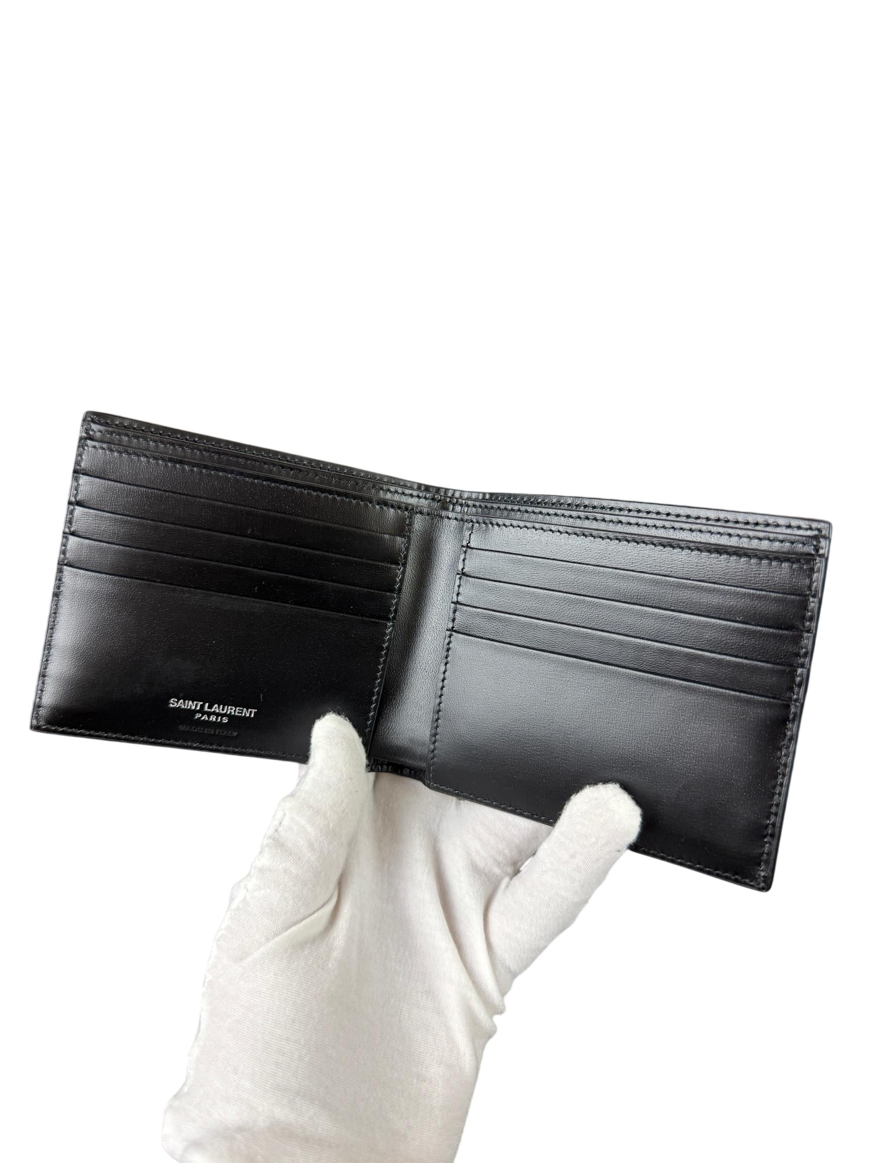 Saint Laurent Tiny Cassandre Black Leather Bifold Wallet