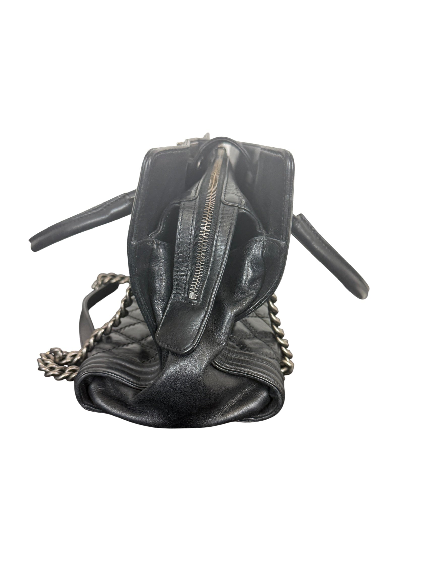 Chanel Boy Tote Bag Black Quilted Calfskin with Chain Straps