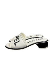 Chanel 24C White & Black Logo Mule Slide Sandals