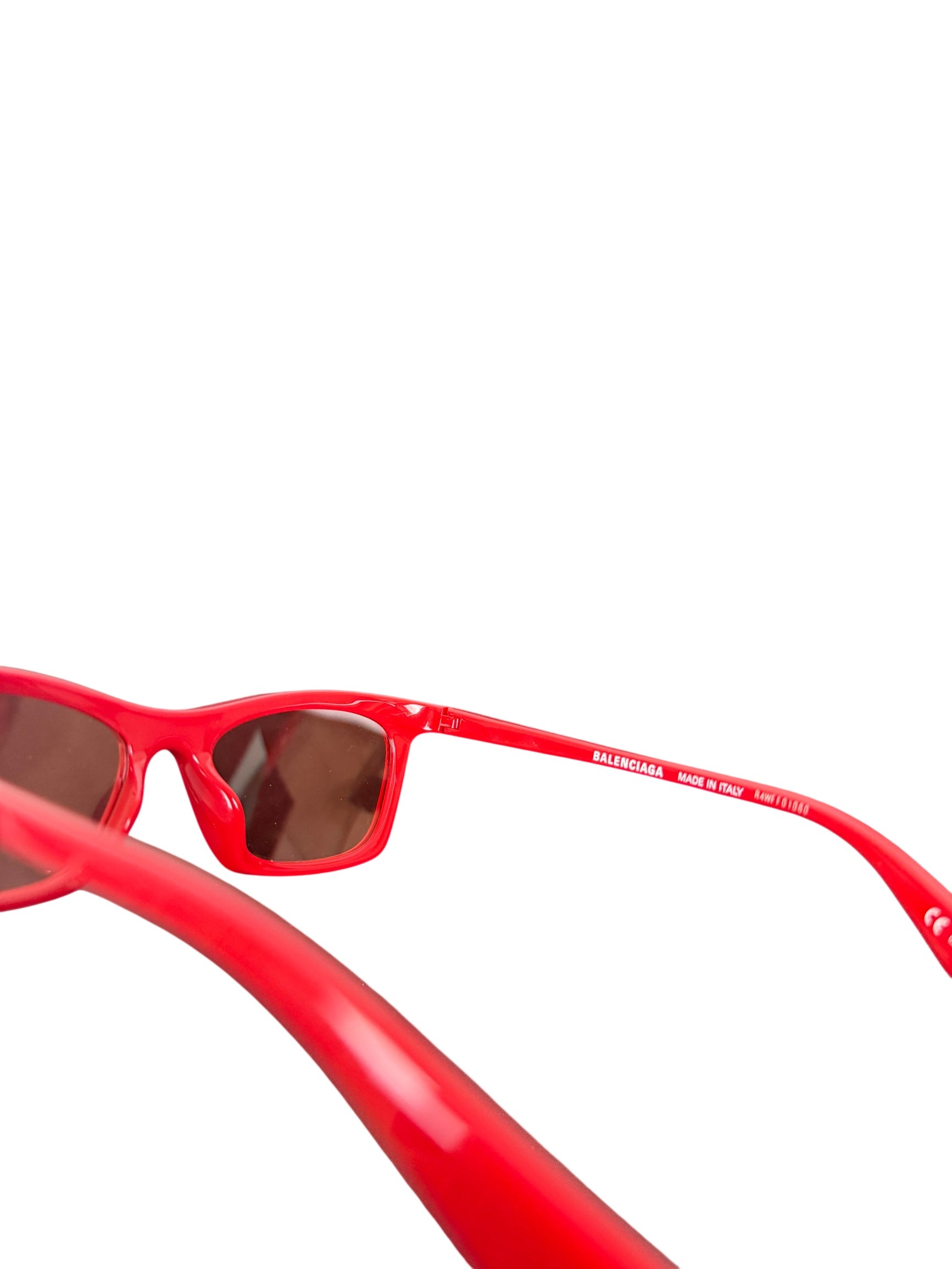 Balenciaga BB0099S 006 Red Rectangular Sunglasses