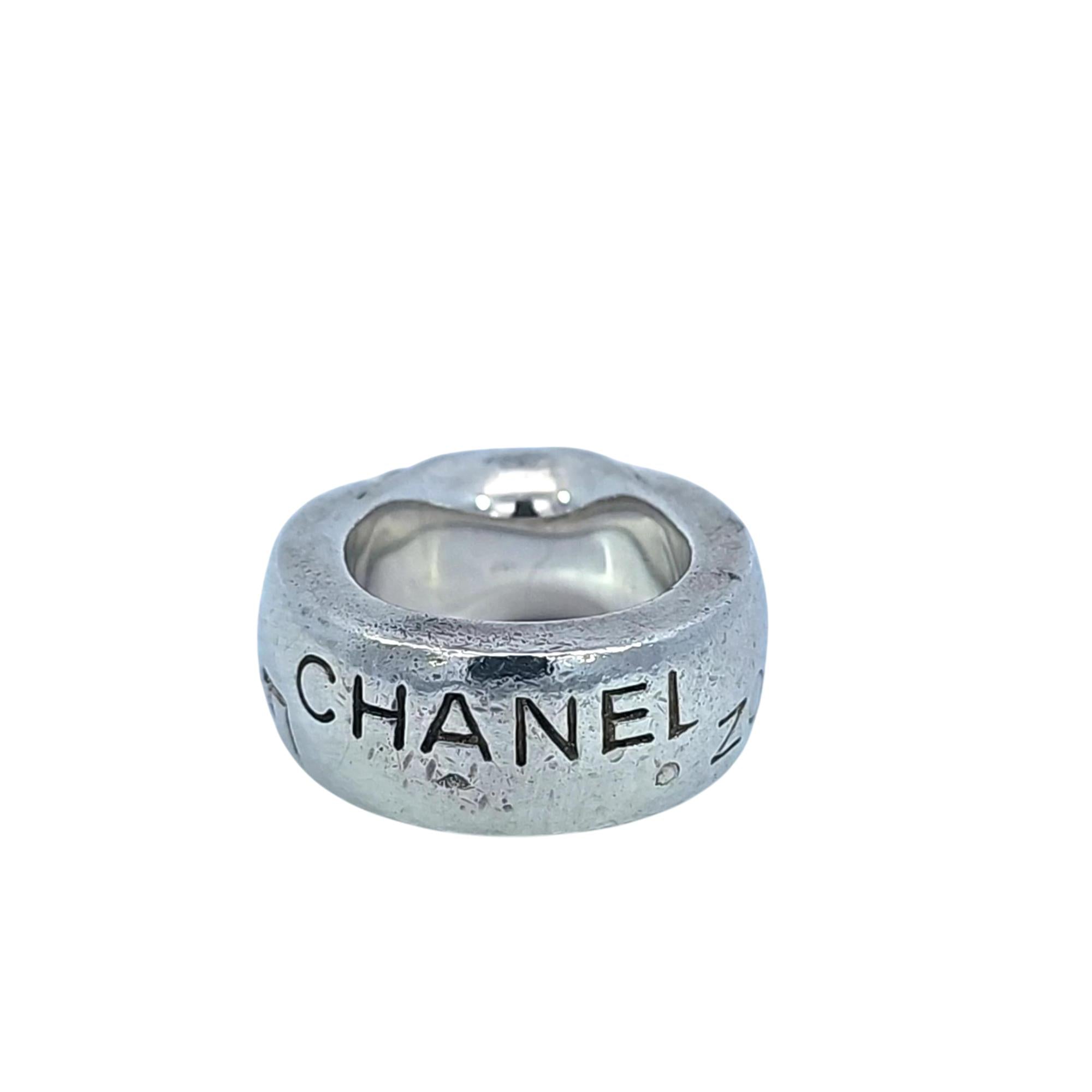 Chanel Cambon Silver 925 Rue Engraved Band Ring