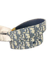 Christian Dior Oblique 35mm Reversible Belt Blue Jacquard with Gold Buckle