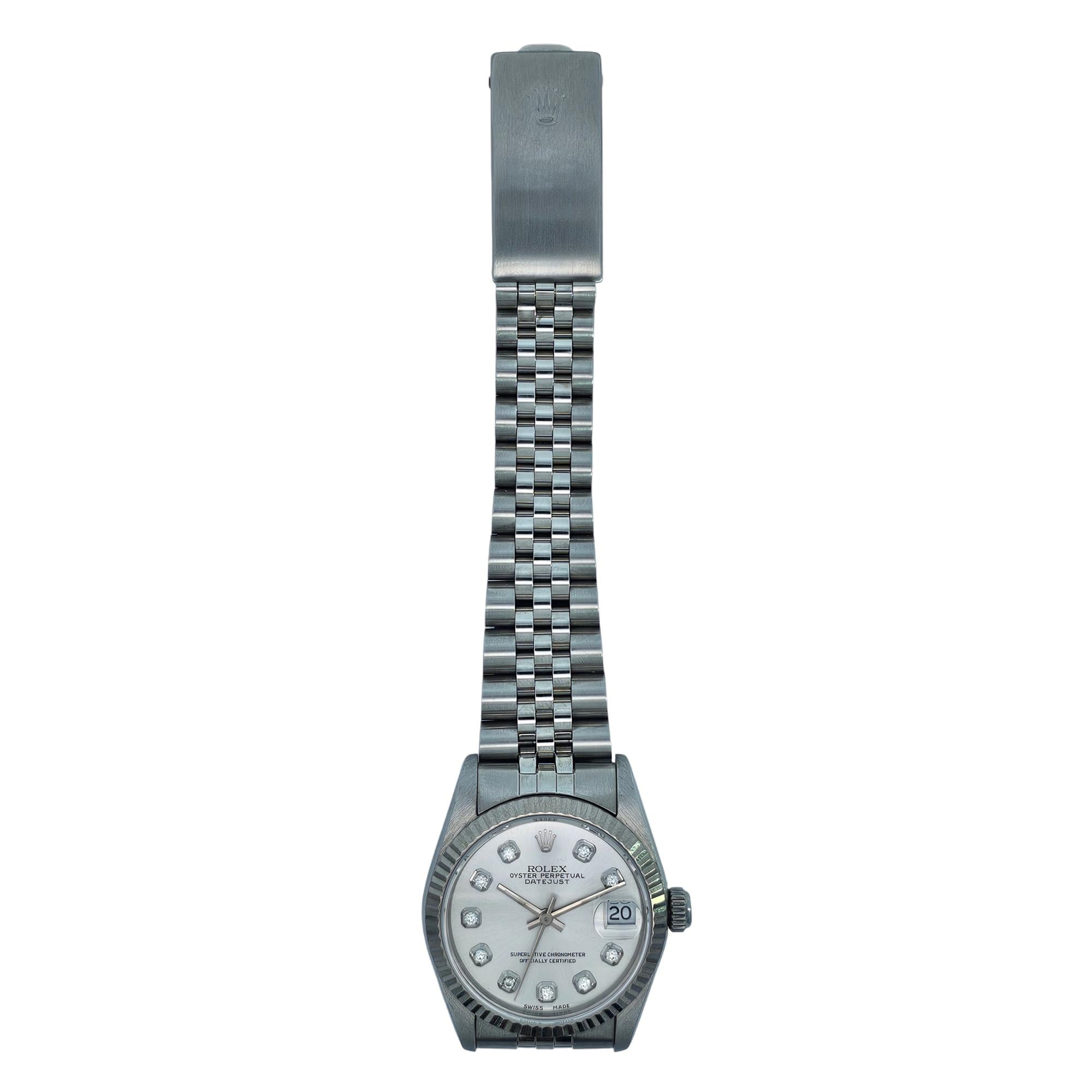 Rolex Oyster Perpetual Datejust 31mm SS 1990 Silver & Diamond Dial, 68274