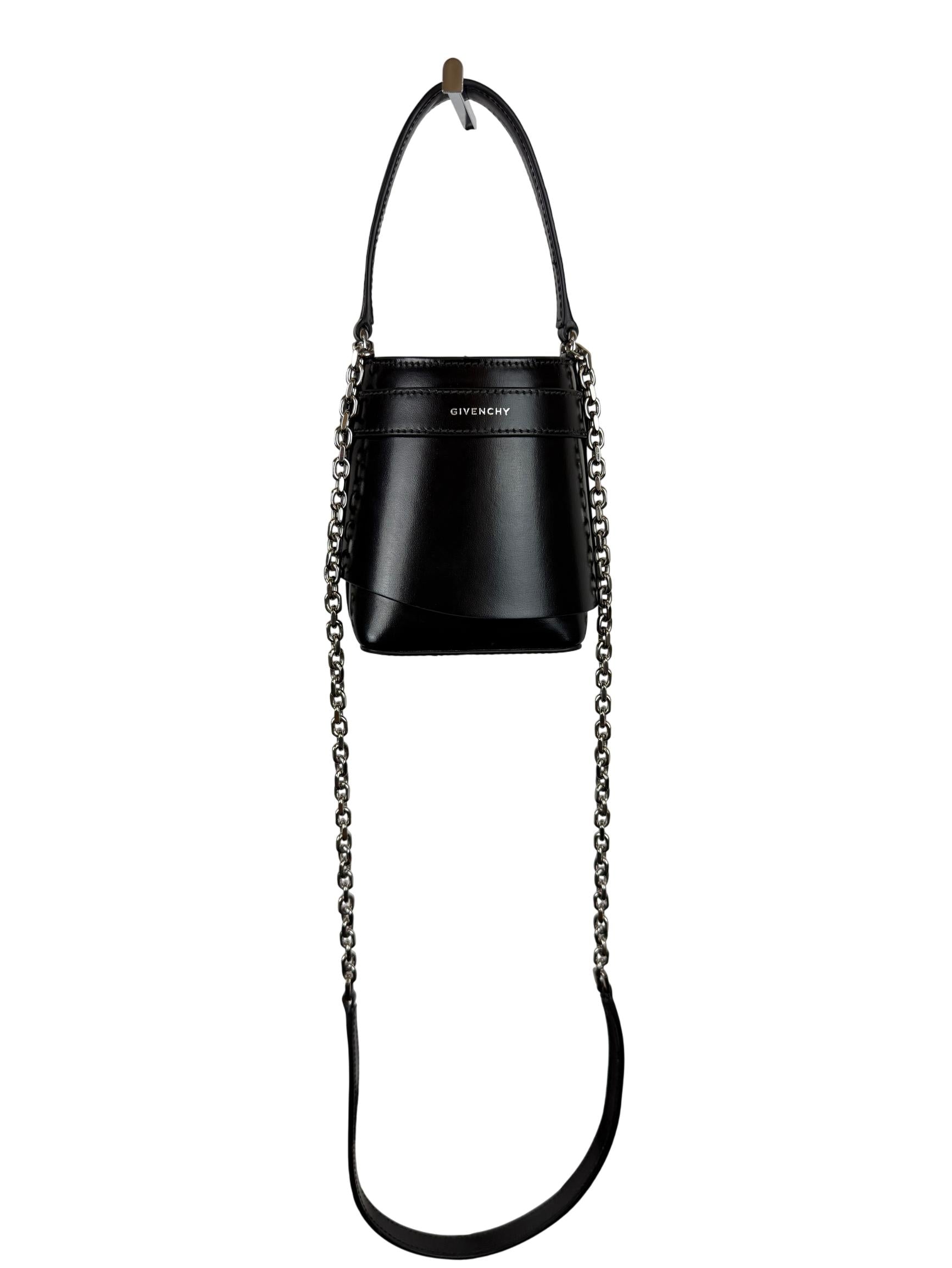 Givenchy Micro Shark Lock Box Calfskin Leather Bucket Bag, Black