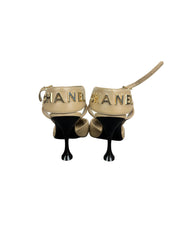 Chanel Beige & Black Leather Cap-Toe Slingback Heels with Gold Logo