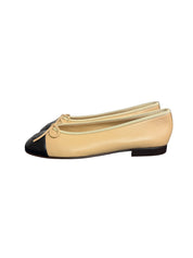 Chanel Beige and Black Lambskin Cap Toe CC Ballerina Flats