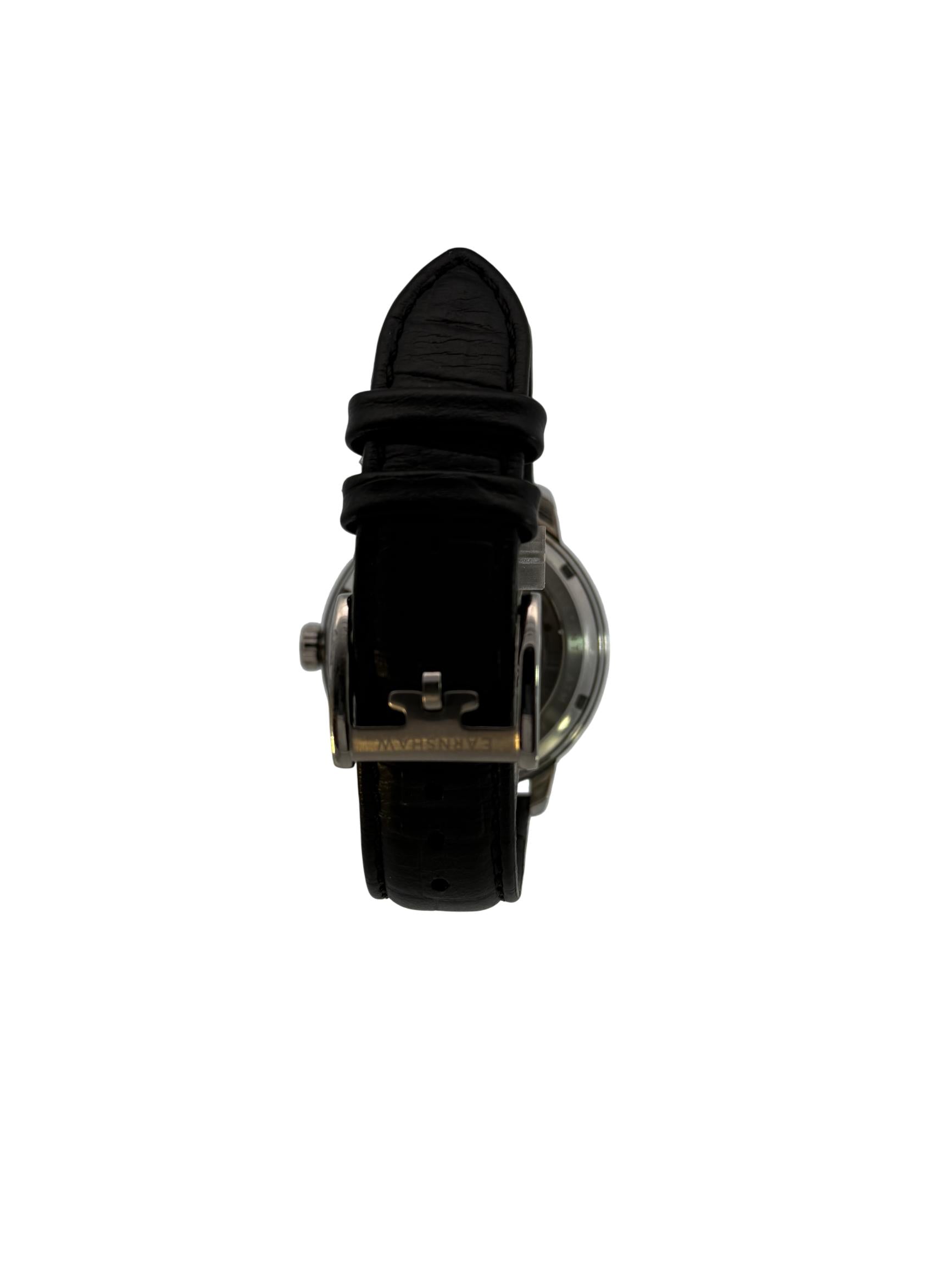 Thomas Earnshaw Brewster Double Barrel ES- 8273 42mm Automatic Steel Wristwatch with Black Leather Strap