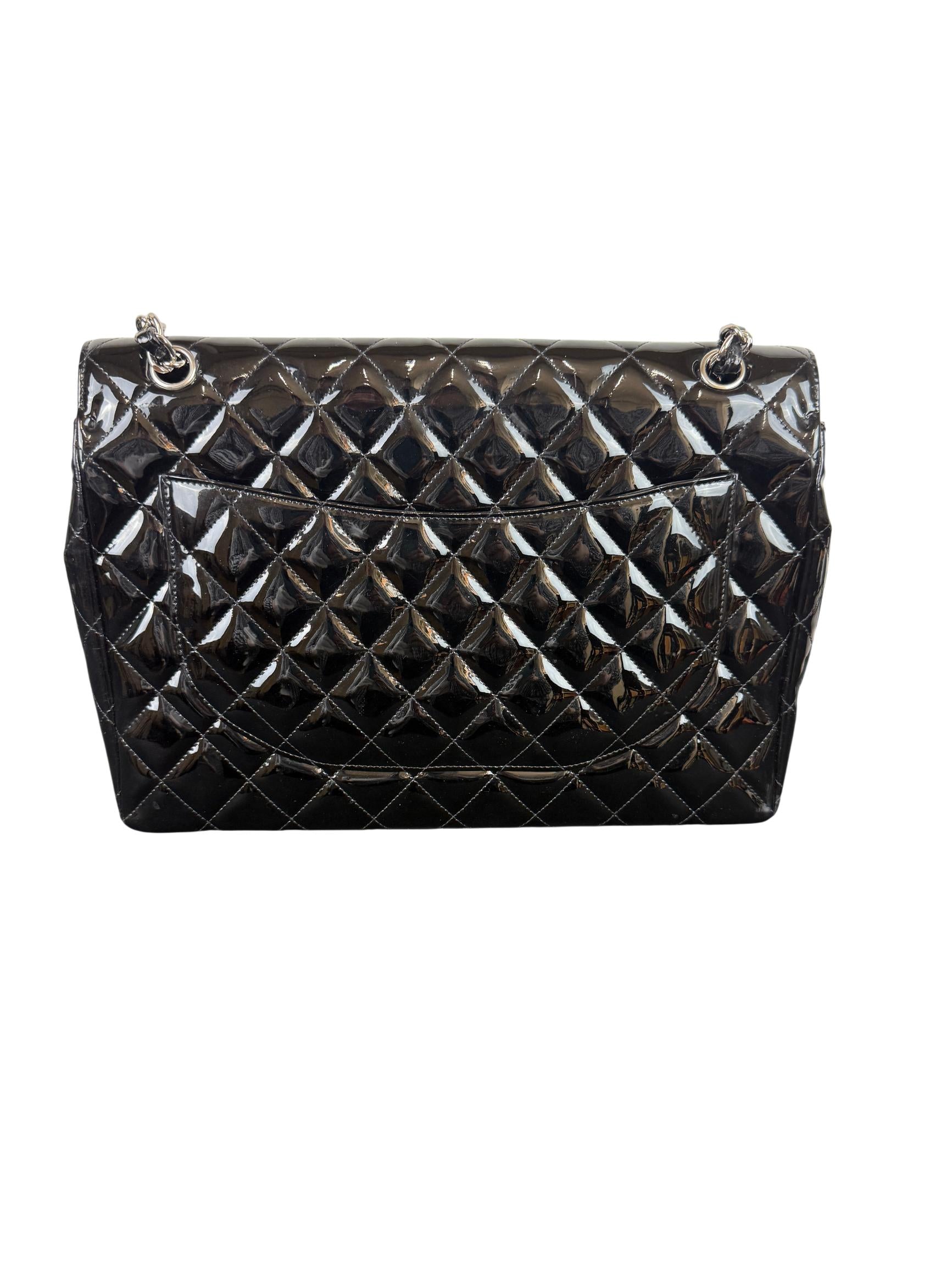 Chanel Classic Maxi Flap Black Quilted Patent Leather Shoulder Bag