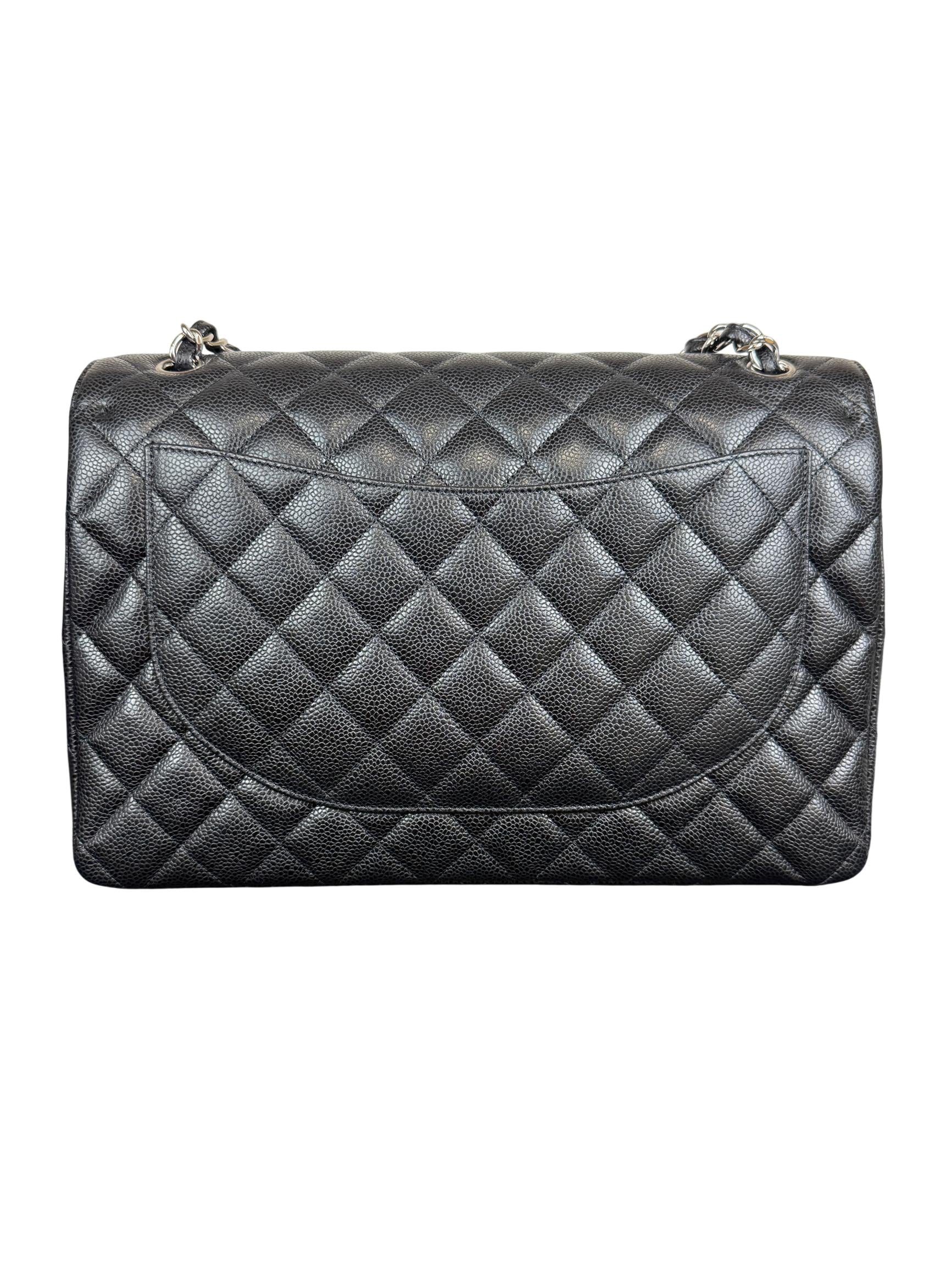 Chanel Classic Double Flap Jumbo Black Quilted Caviar Silver Hardware