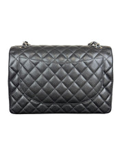 Chanel Classic Double Flap Jumbo Black Quilted Caviar Silver Hardware