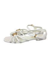 Chanel White Lambskin Crystal CC Sandals
