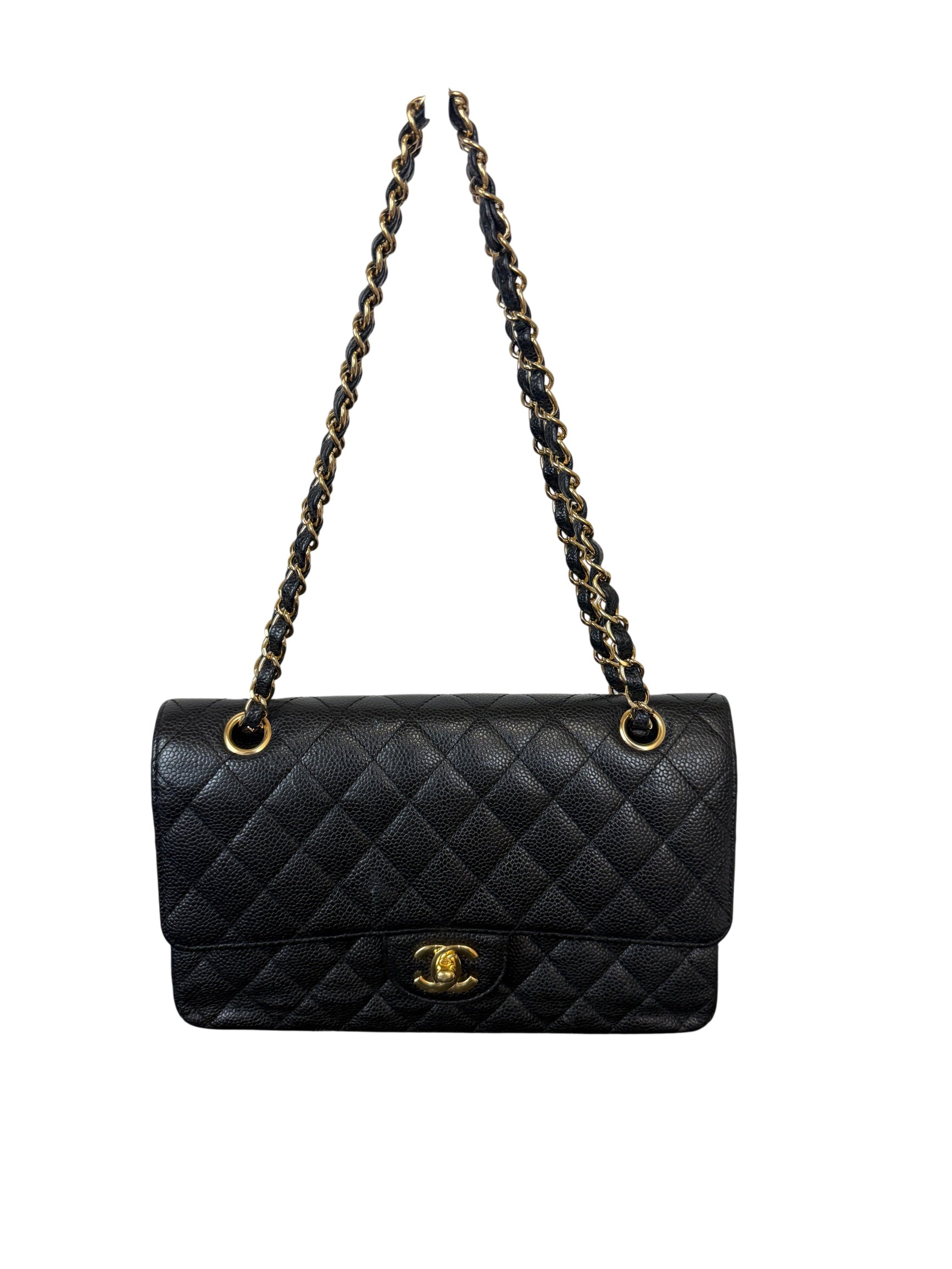 Chanel Medium Classic Flap Bag Black Caviar Leather with Gold Chain