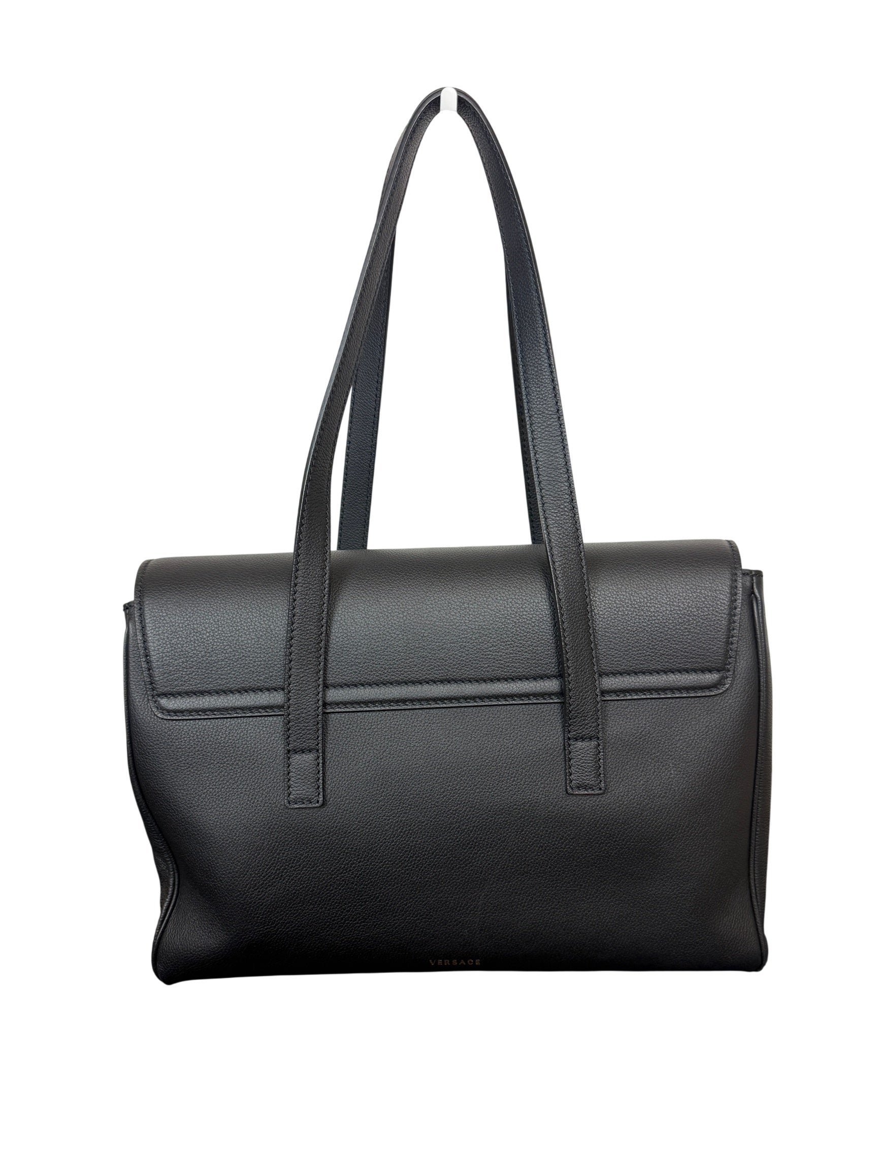Versace Black Leather LA Medusa Large Black Handbag