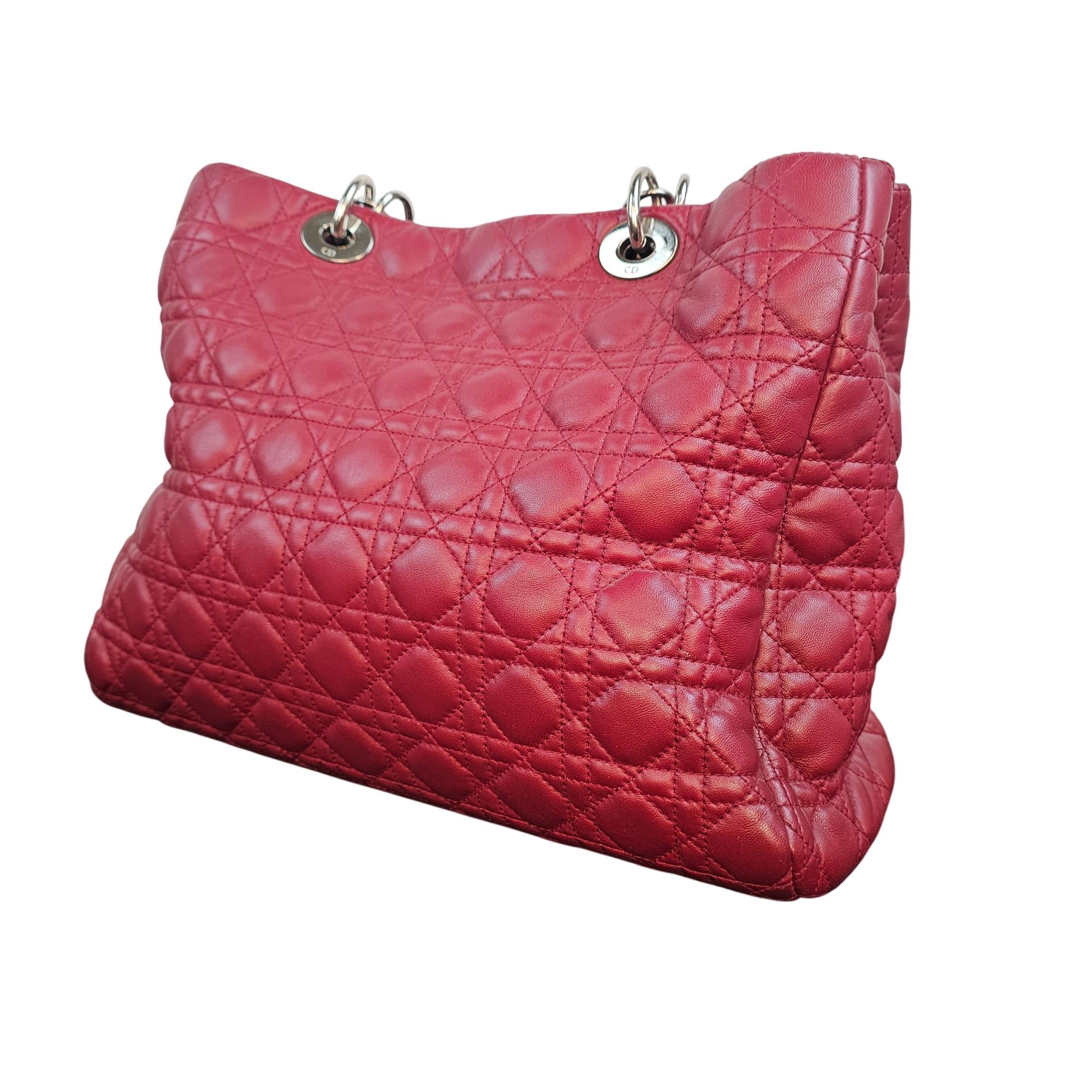 Christian Dior Lady Dior Large Cannage Quilted Lambskin Leather Tote Bag