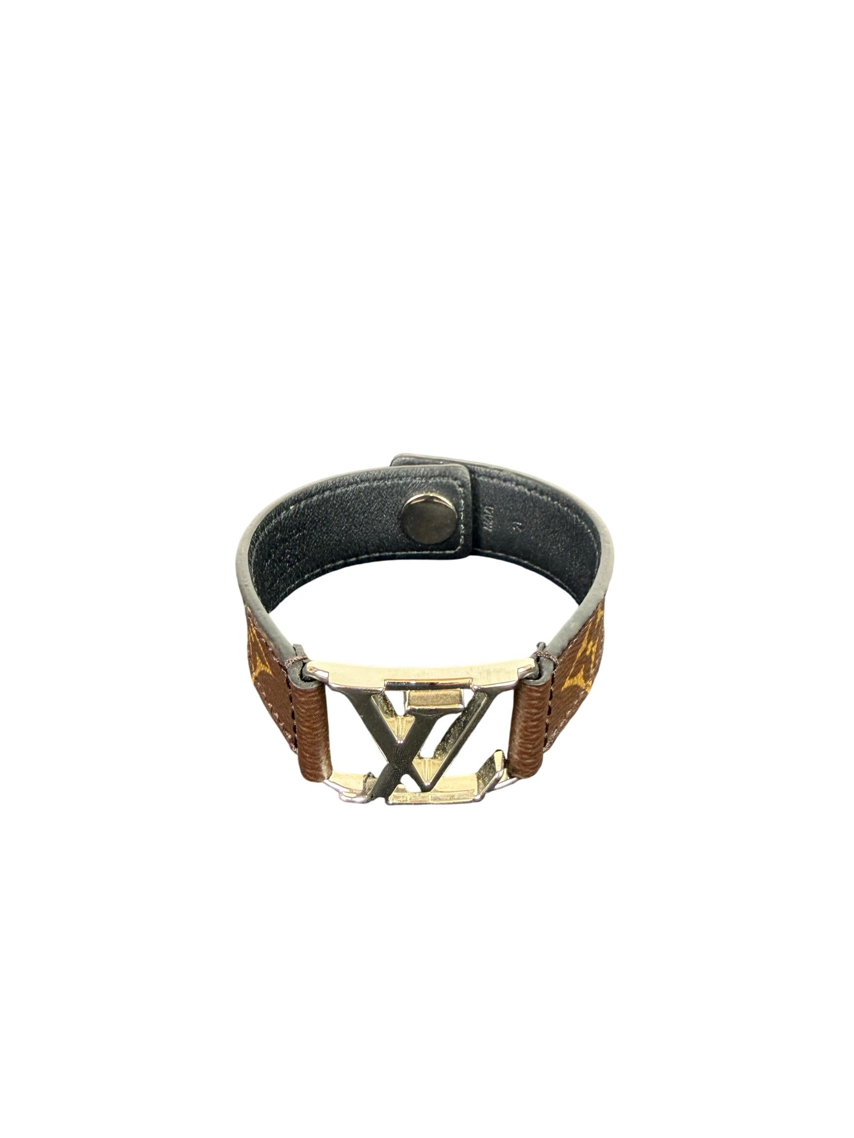 Louis Vuitton Slim Monogram Brown Bracelet with Metal LV Buckle
