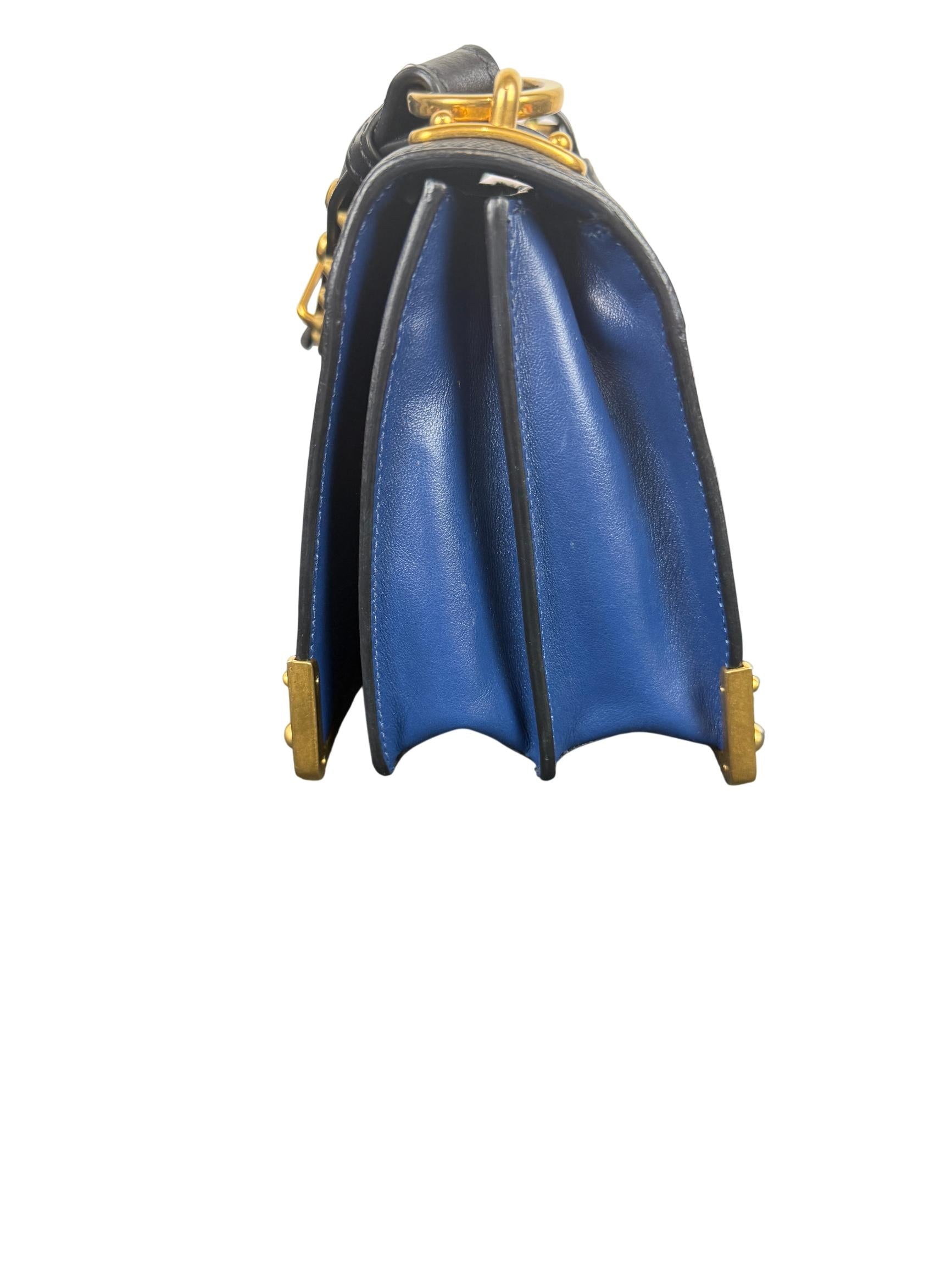 Prada Cahier Blue and Black Saffiano Leather Crossbody Bag