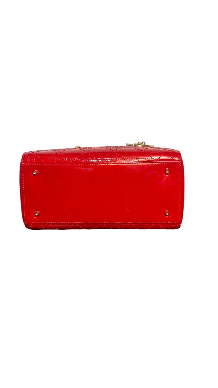 Dior Lady Dior Medium Patent Leather Handbag