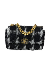 Chanel 19 Black and White Tweed Flap Bag with Mixed Metal Chain