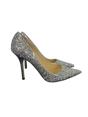 Jimmy Choo Romy Silver Glitter High Heeled Pumps