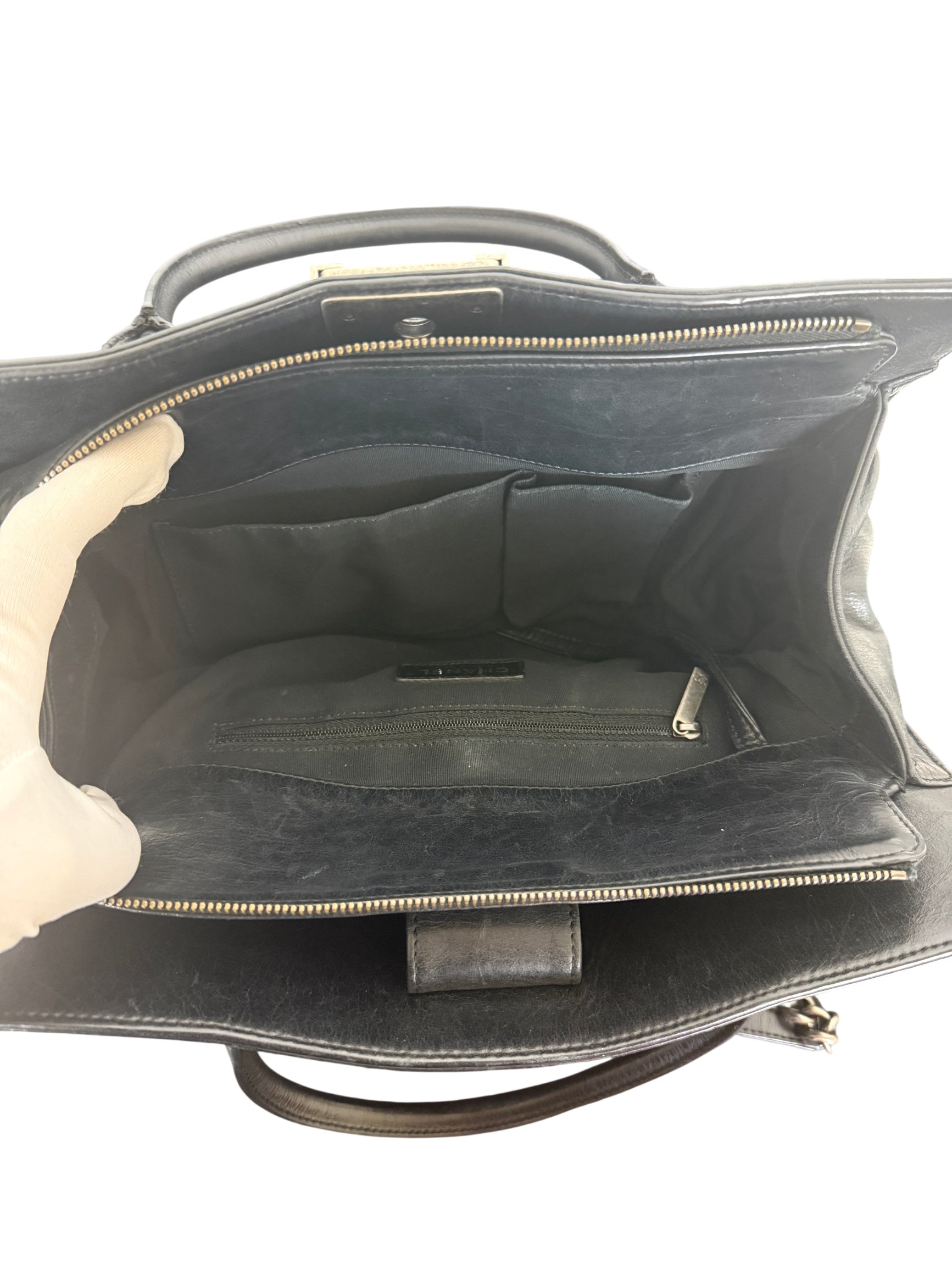 Chanel Boy Tote Bag Black Quilted Calfskin with Chain Straps
