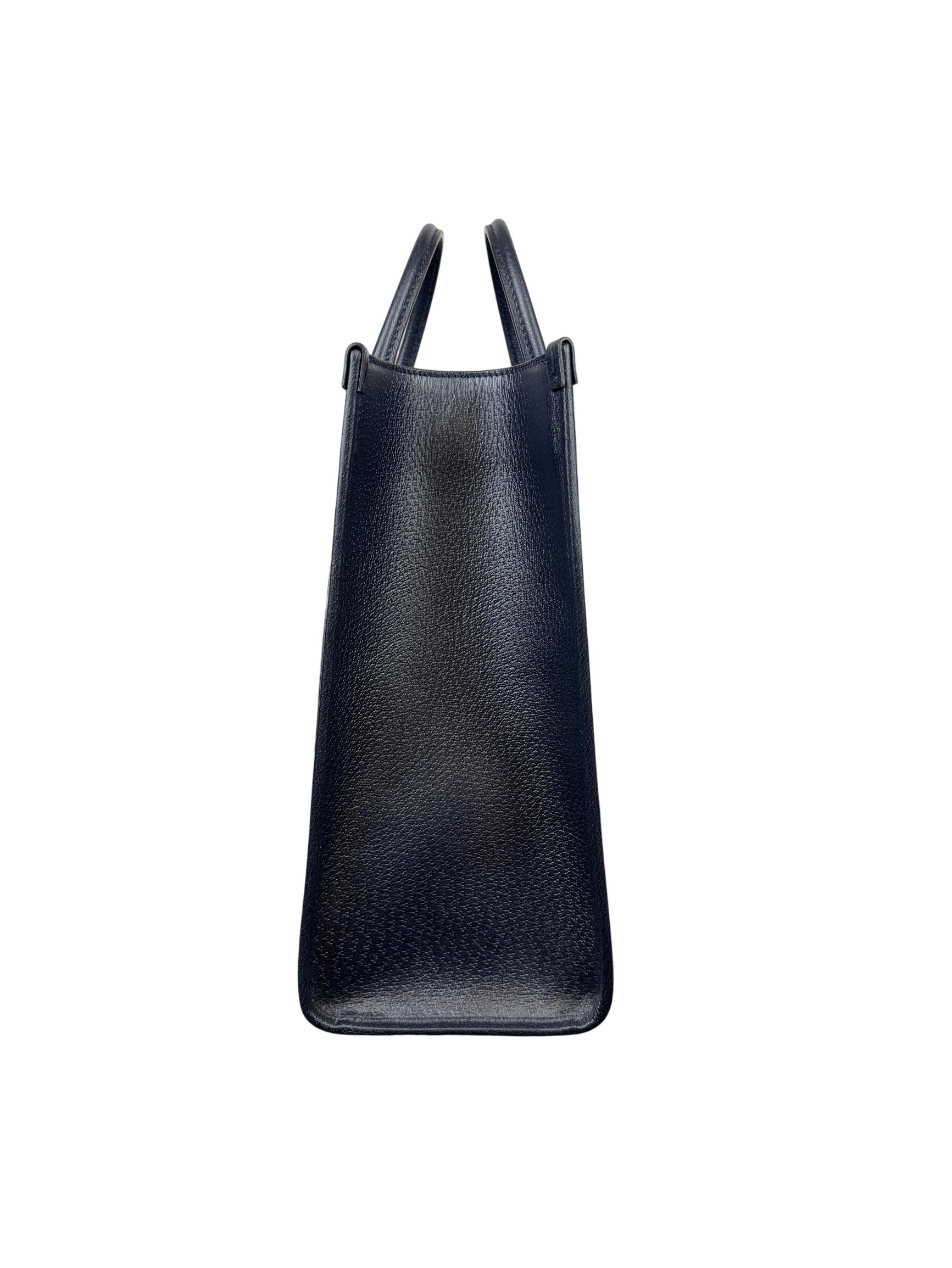 Gucci GG Supreme Canvas Medium Tote Bag Navy Blue Leather