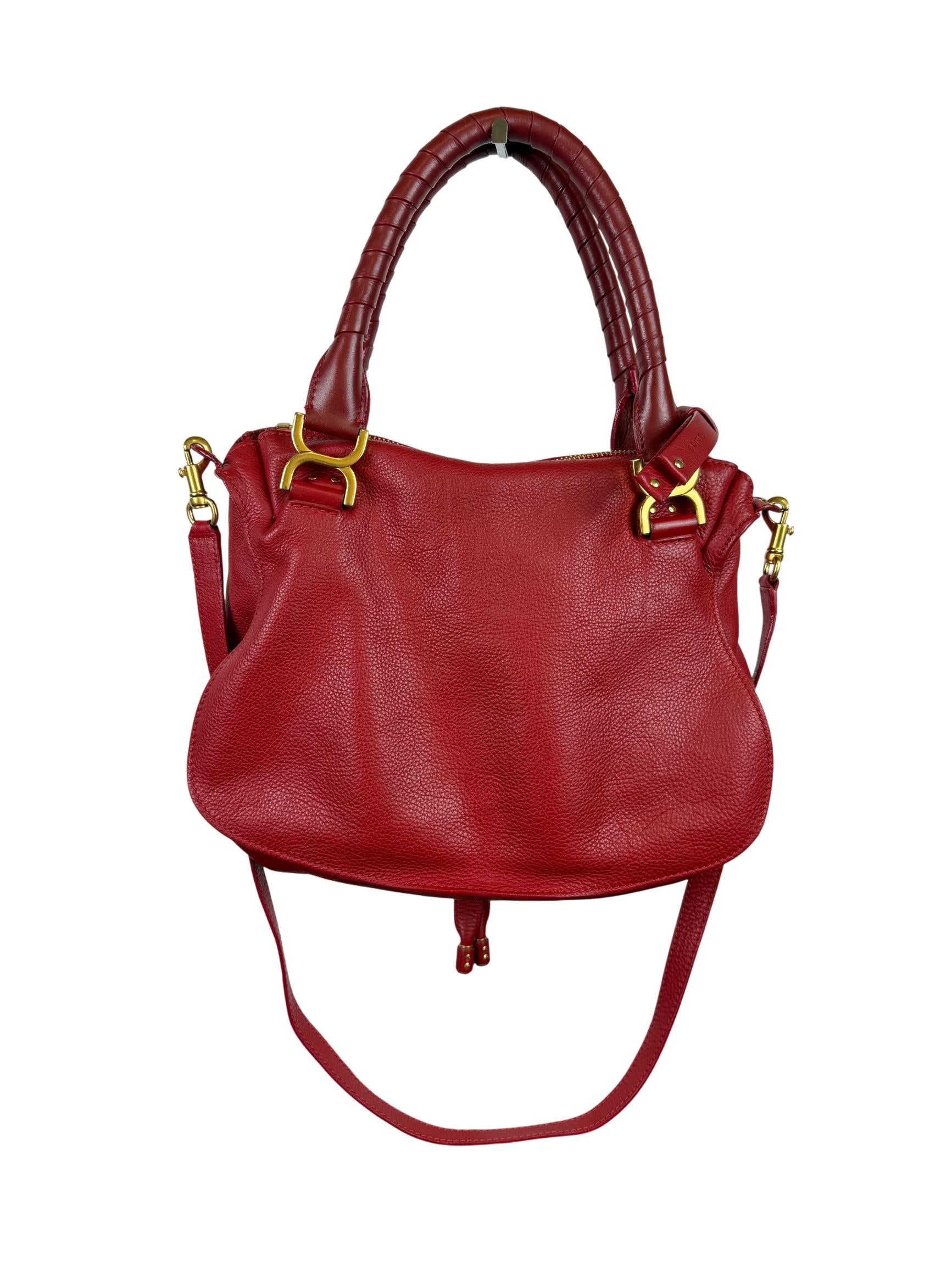 Chloé Marcie Red Leather Handbag with Gold Hardware