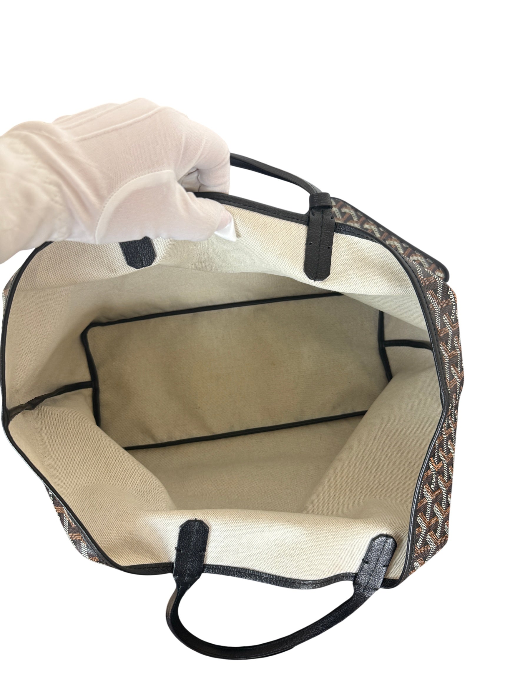 Goyard Saint Louis PM Tote Bag in Black and Brown Goyardine Canvas