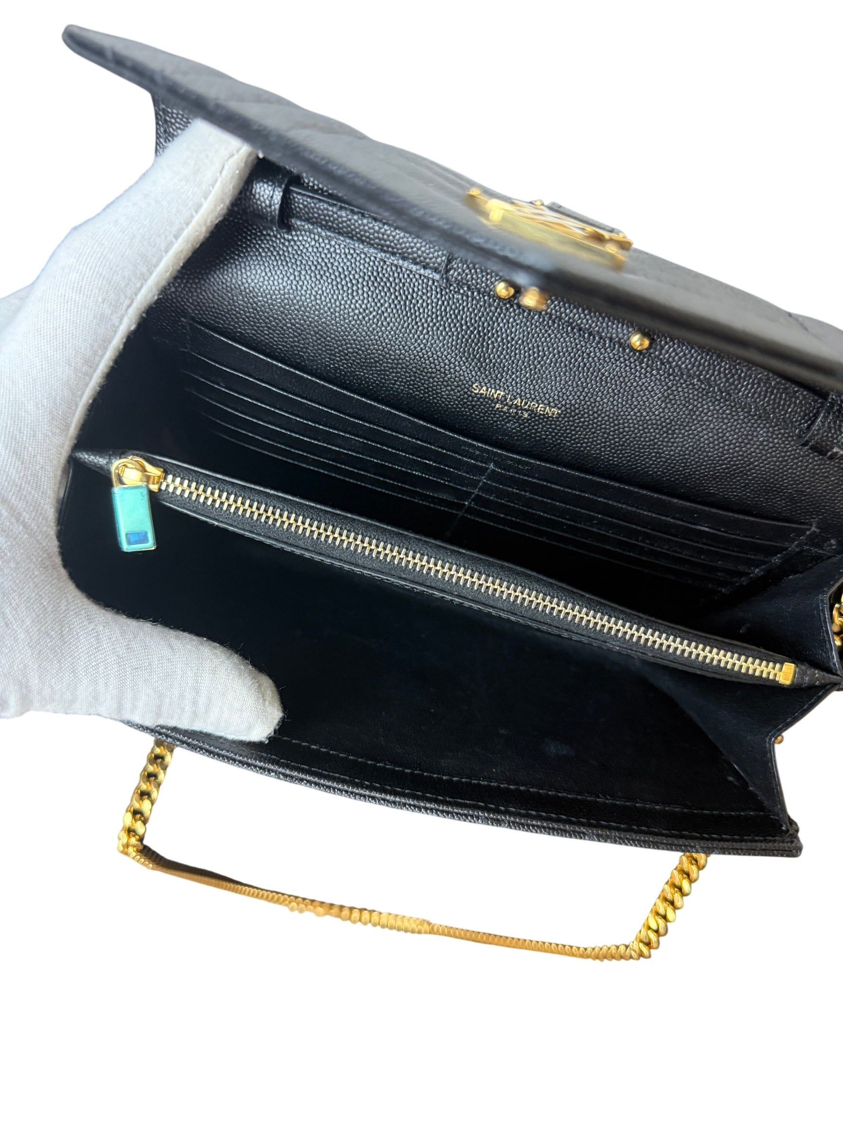 Saint Laurent Envelope Triquilt YSL Monogram Wallet On Chain