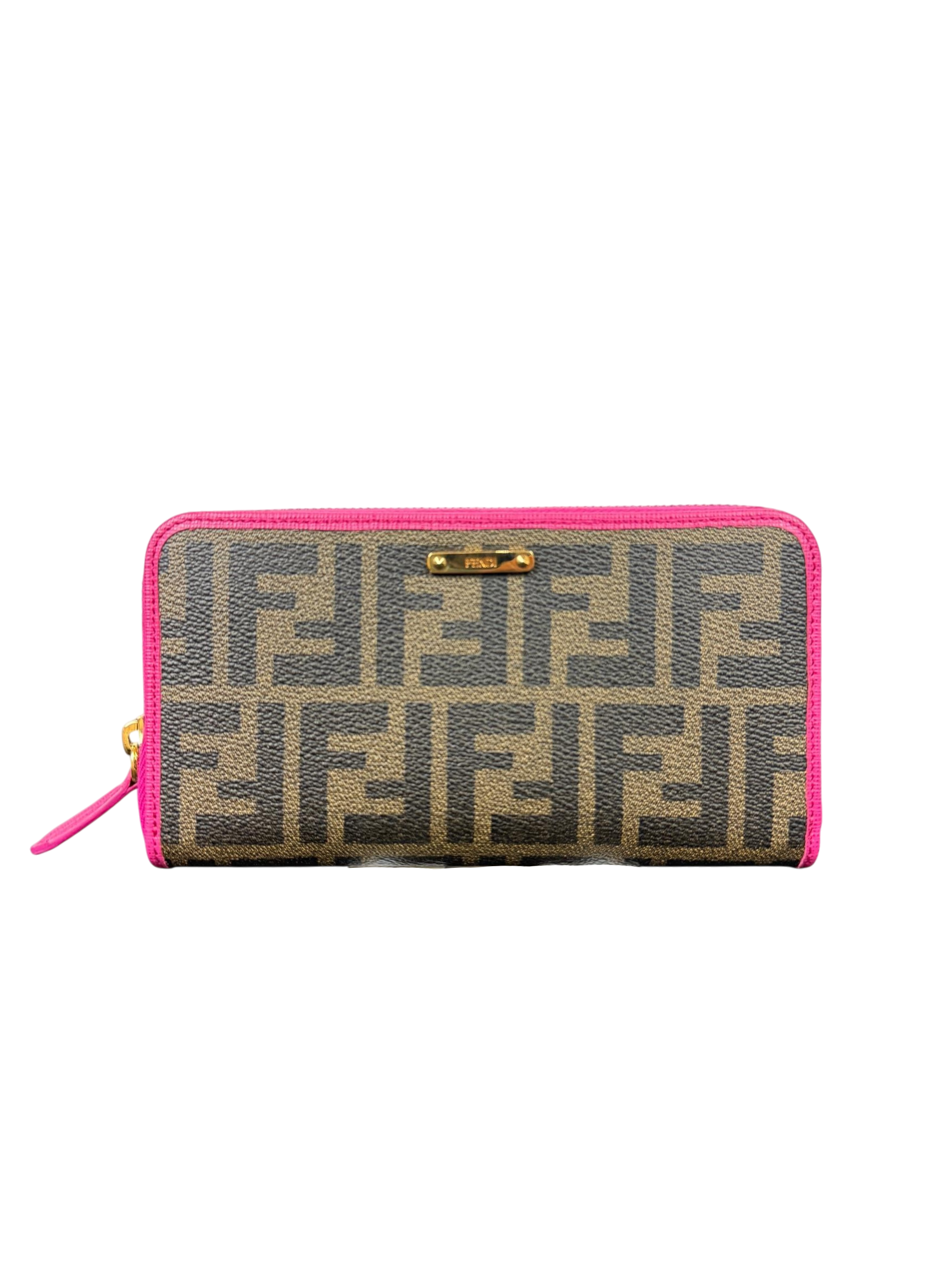 Fendi Zucca Canvas Fuchsia Zip Around Wallet