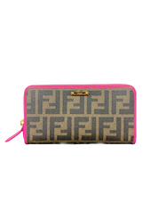 Fendi Zucca Canvas Fuchsia Zip Around Wallet