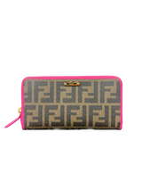 Fendi Zucca Canvas Fuchsia Zip Around Wallet