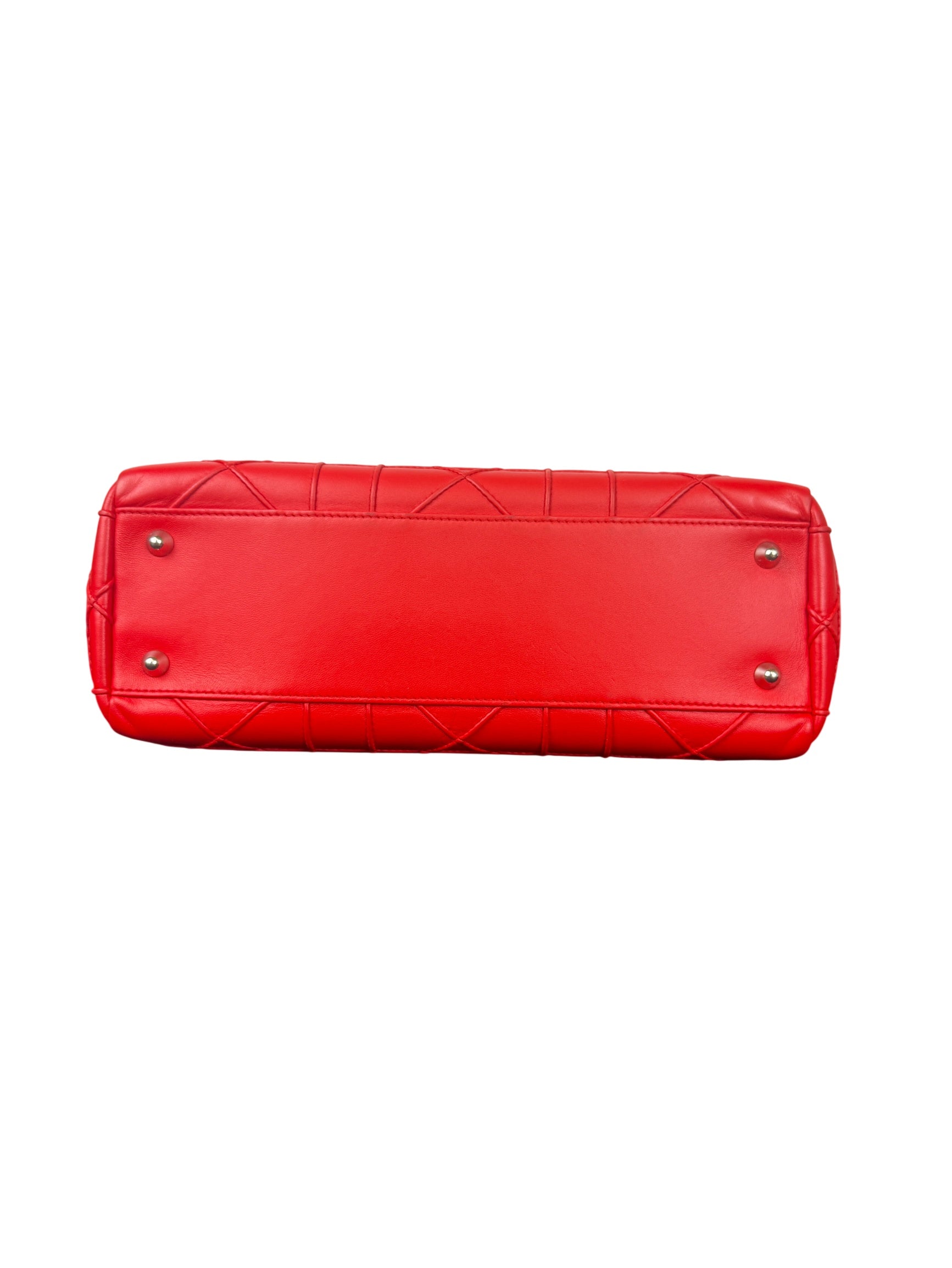 Dior Granville Red Cannage Quilted Leather Bag with Silver Chain Handle