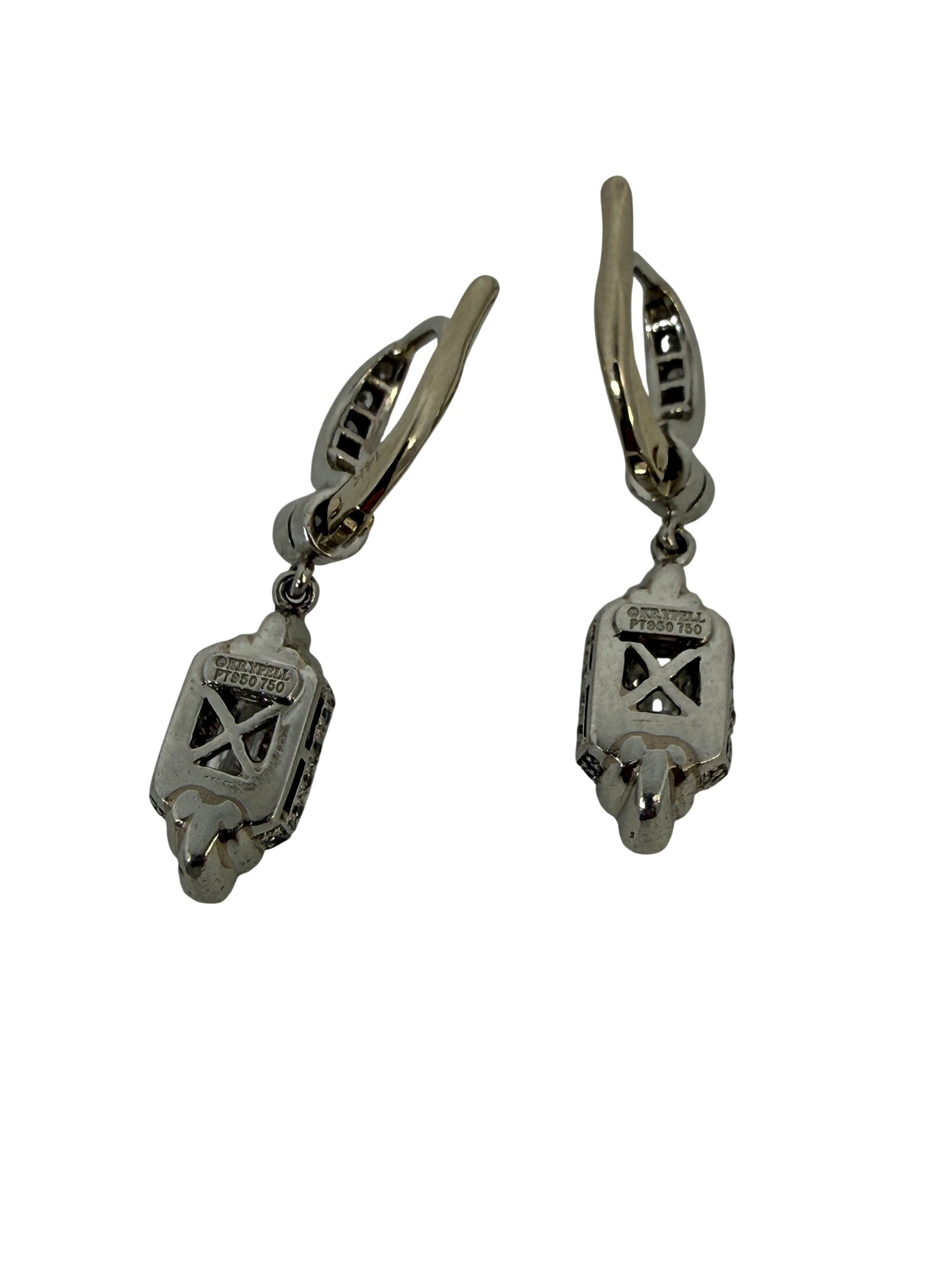 Platinum 1.64CTW C. Krapell PT950 Diamond Dangle Earrings