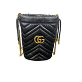 Gucci GG Marmont Matelasse Black Leather Mini Bucket Bag