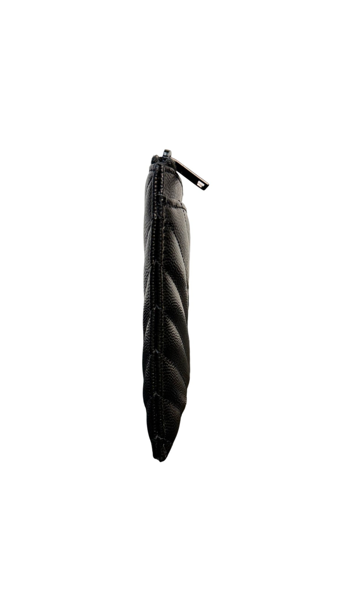 Saint Laurent Black Chevron Grain de Poudre Leather Zip Bill Pouch