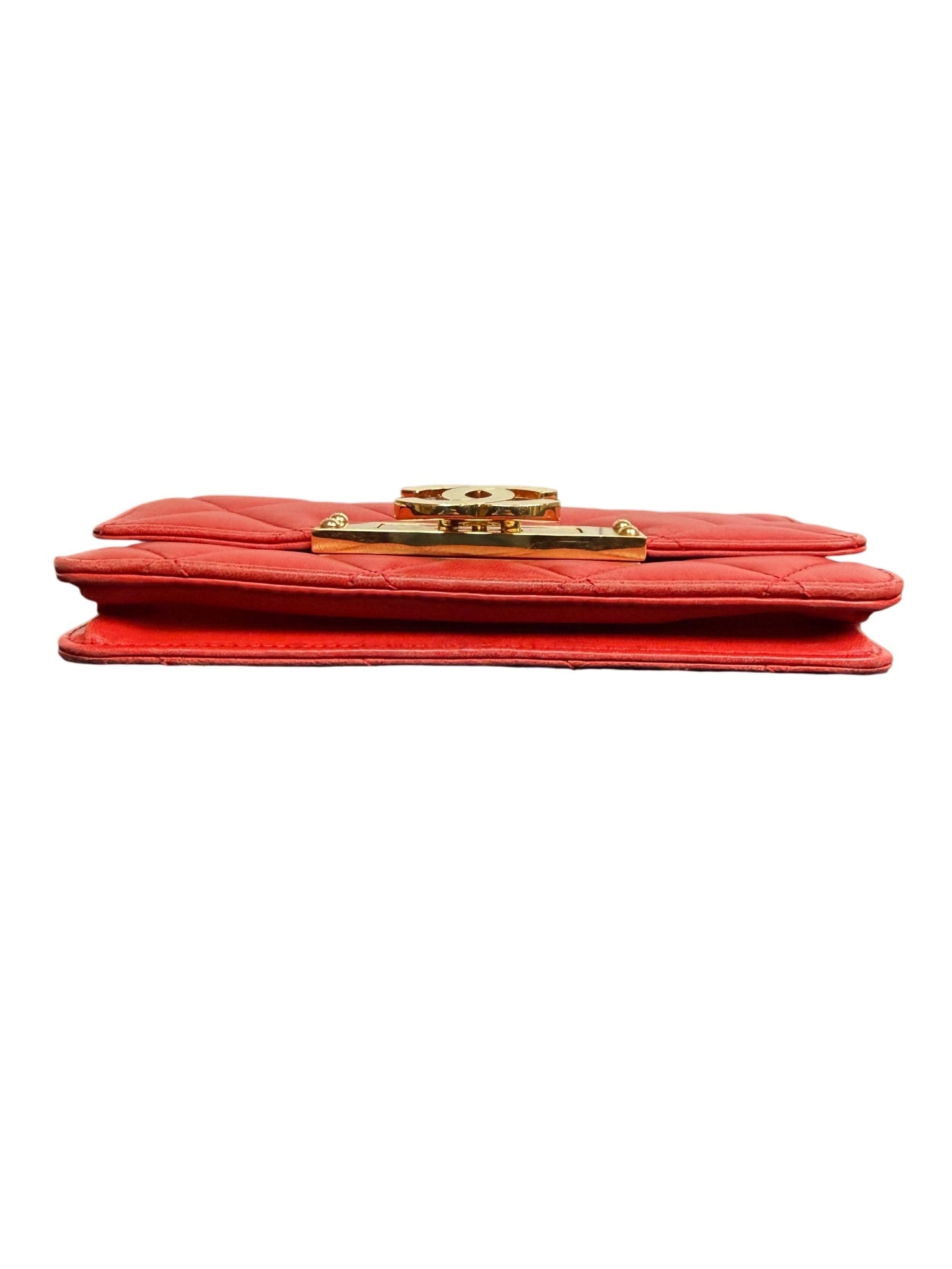 Chanel Quilted Red Lambskin Wallet On Chain