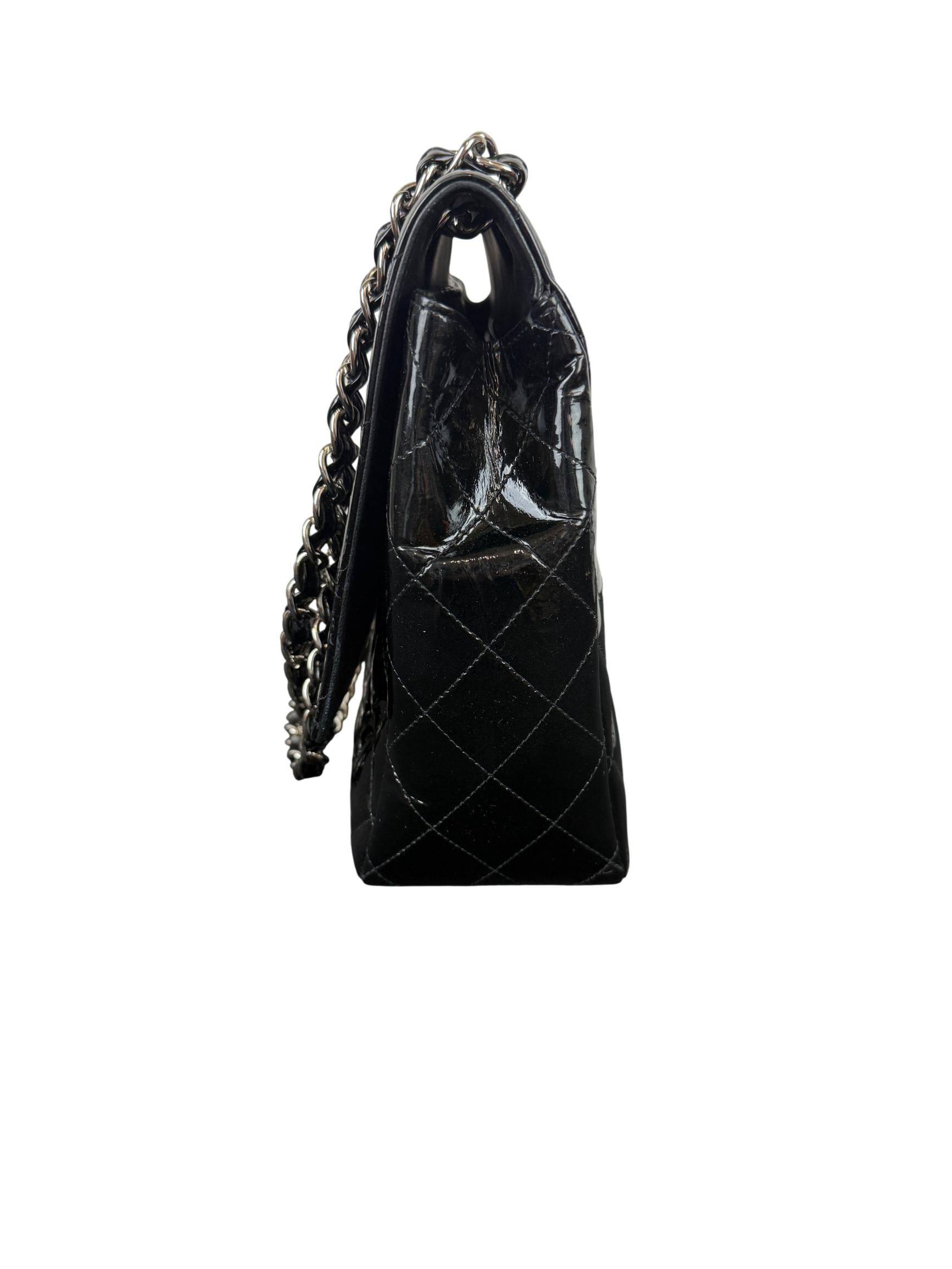 Chanel Classic Maxi Flap Black Quilted Patent Leather Shoulder Bag