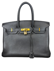 Hermès Birkin 35 Black Clemence Leather Handbag with Gold Hardware