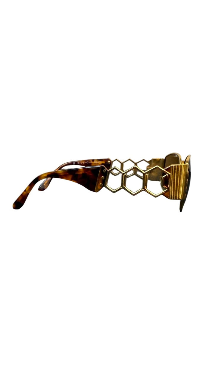 Givenchy Solaire Tortoiseshell & Gold Hexagonal Sunglasses