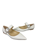 Jimmy Choo Cheri Flat Milk Leather Mary Jane Shoes with Crystal Buckle Size 39