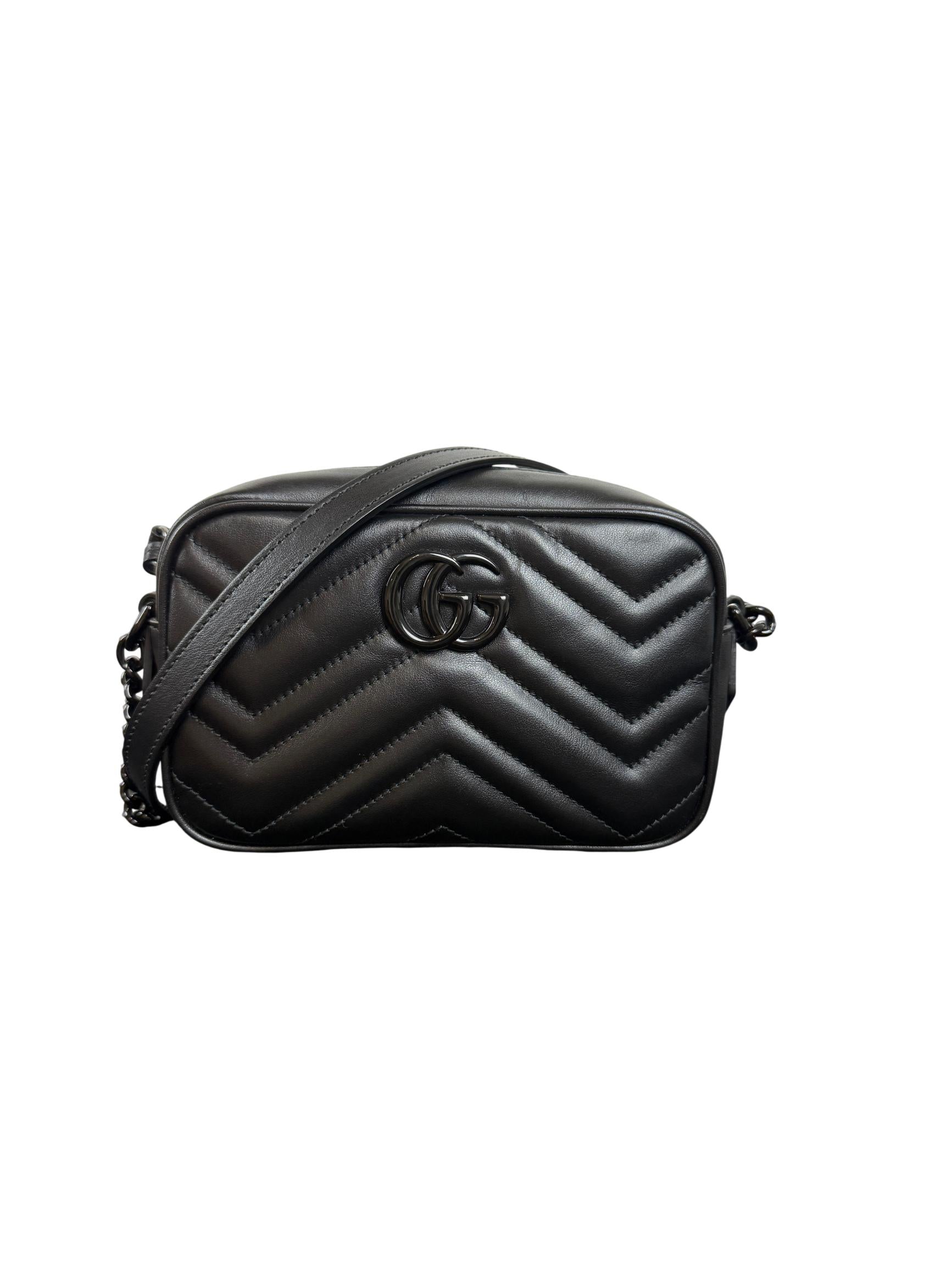Gucci GG Marmont Mini Camera Bag in Black Matelassé Leather