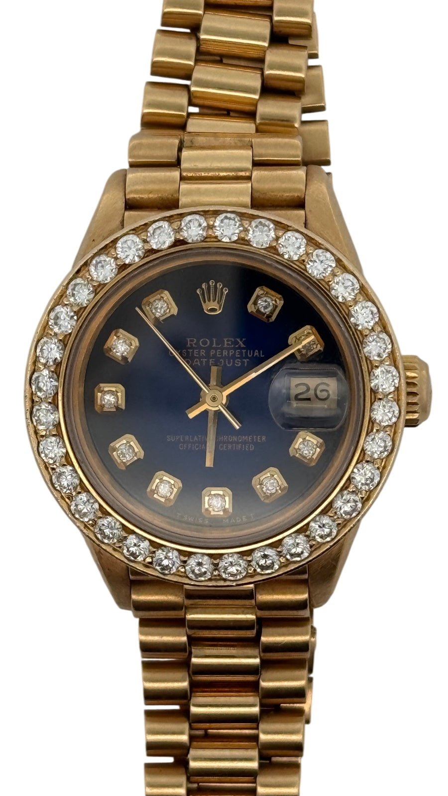 Rolex Oyster Perpetual Datejust 26MM 18K Diamond Bezel Watch
