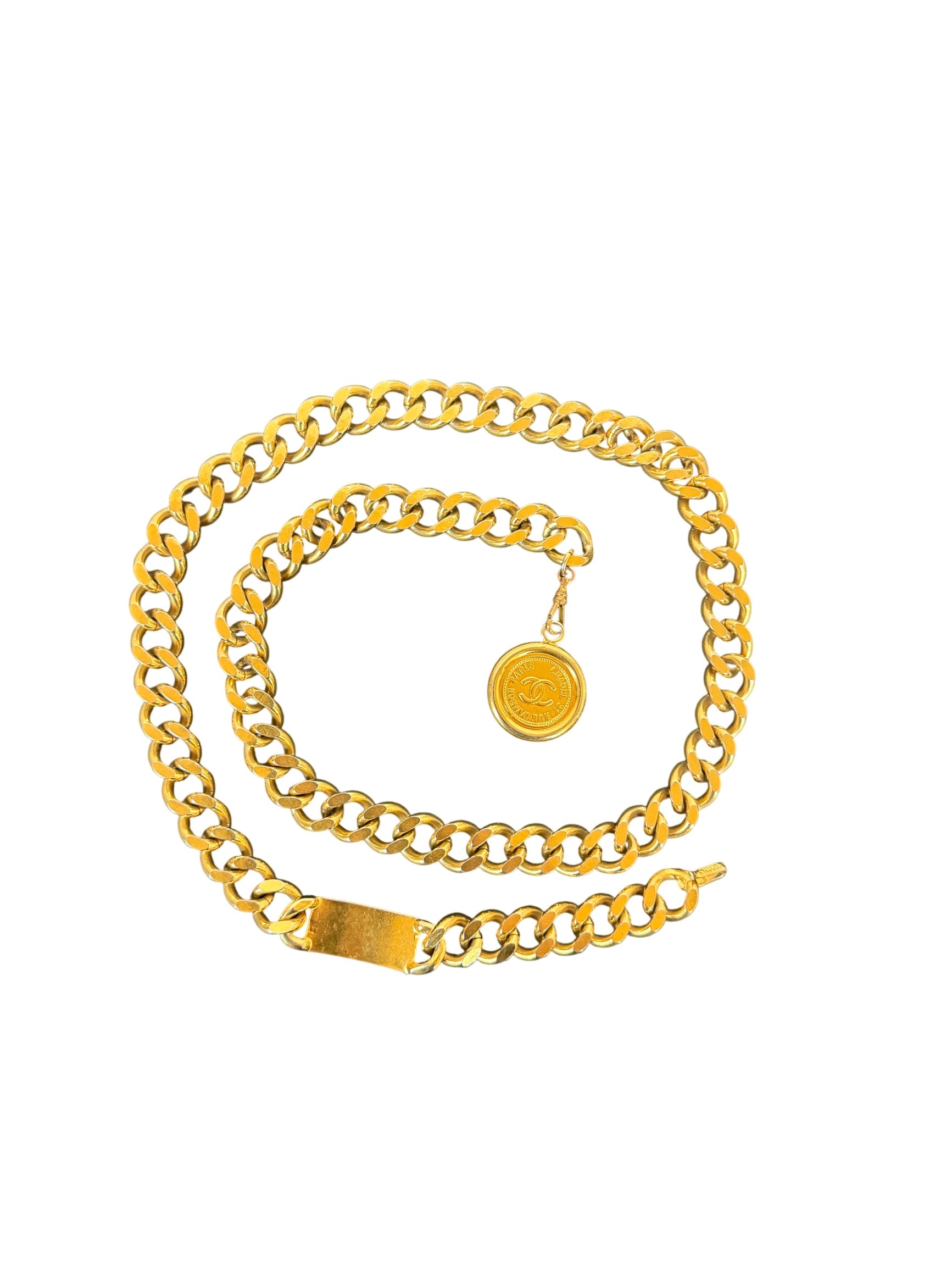 Chanel Vintage Goldtone Medallion Coin Chain Belt 31 Rue Cambon Paris