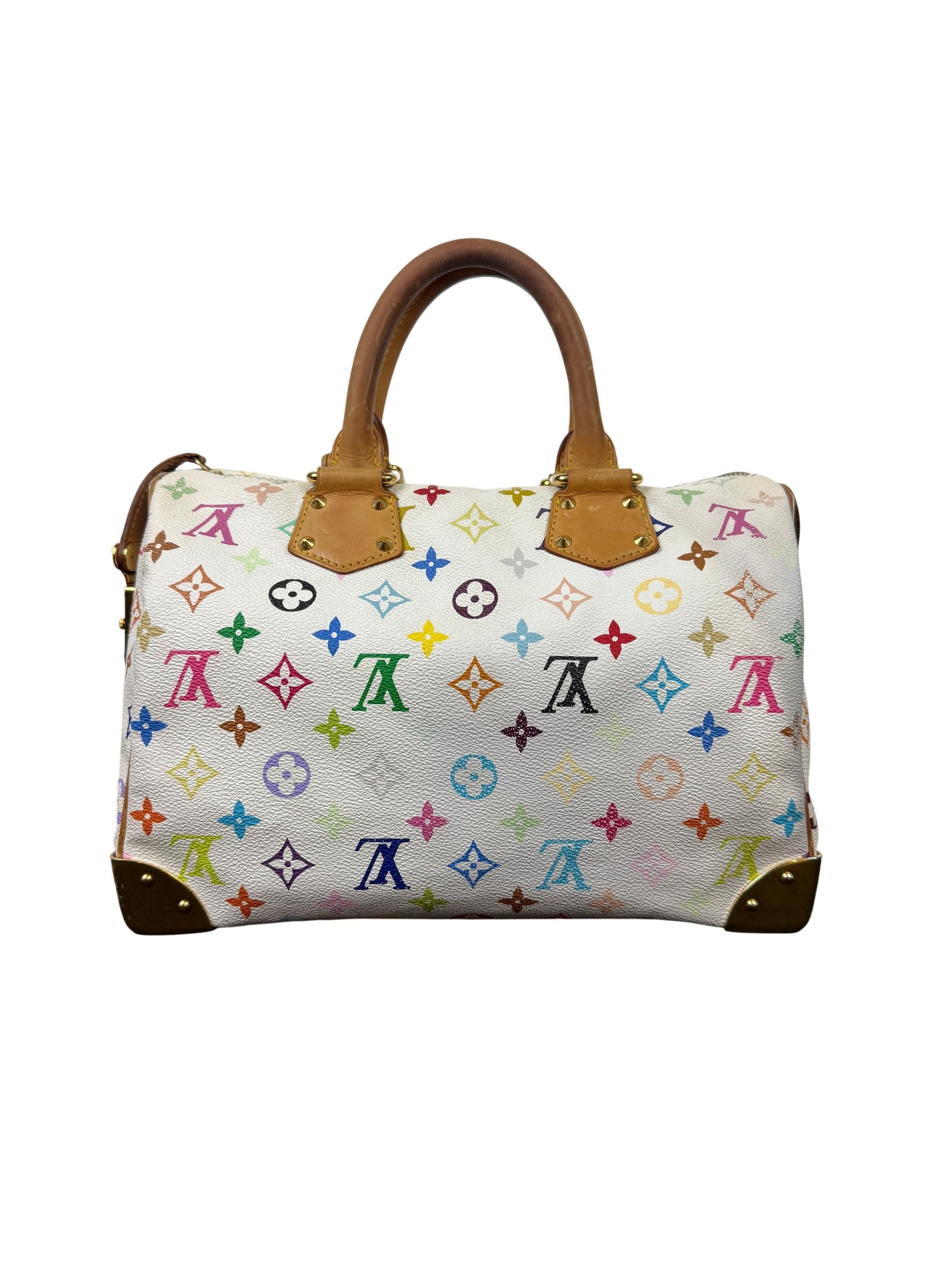 Louis Vuitton x Takashi Murakami Monogram Multicolor Speedy 30 Handbag (White)