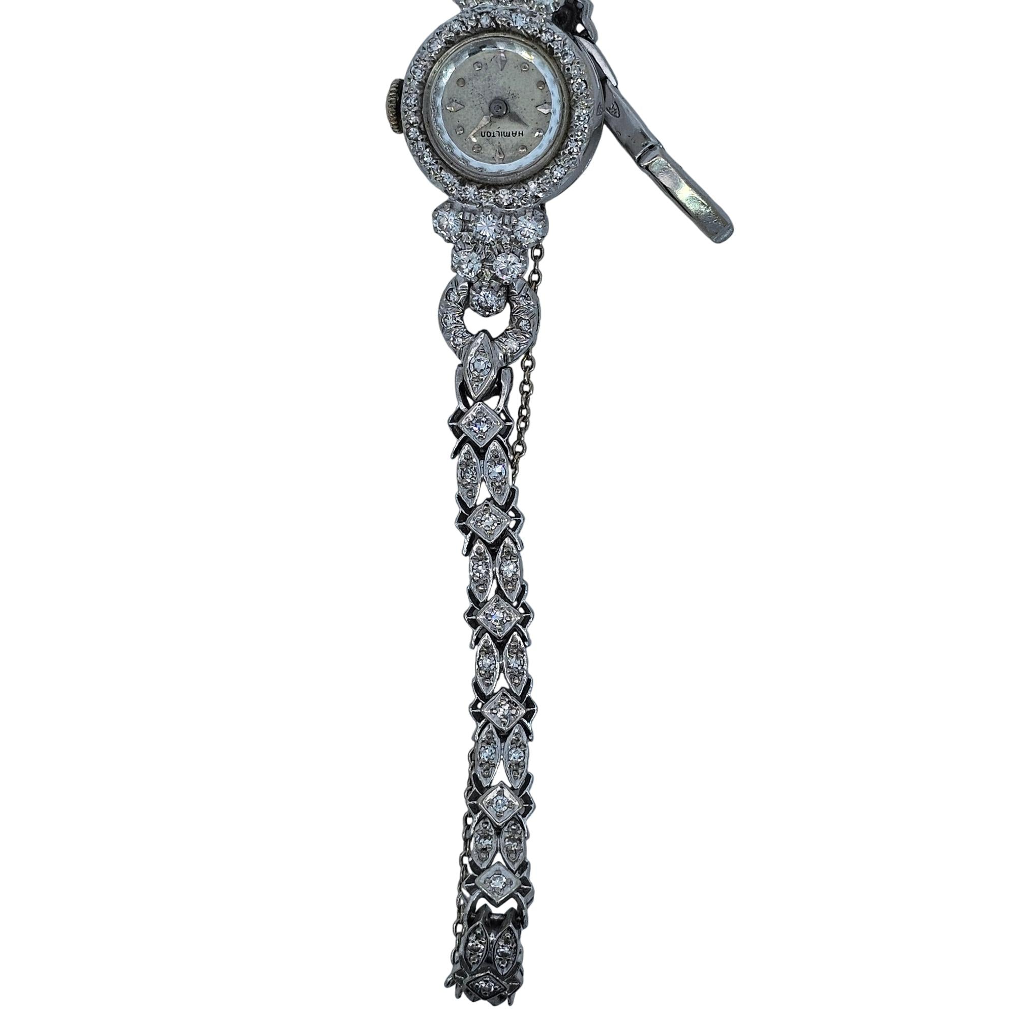 Hamilton Vintage 14k White Gold Diamond Ladies Manual Watch