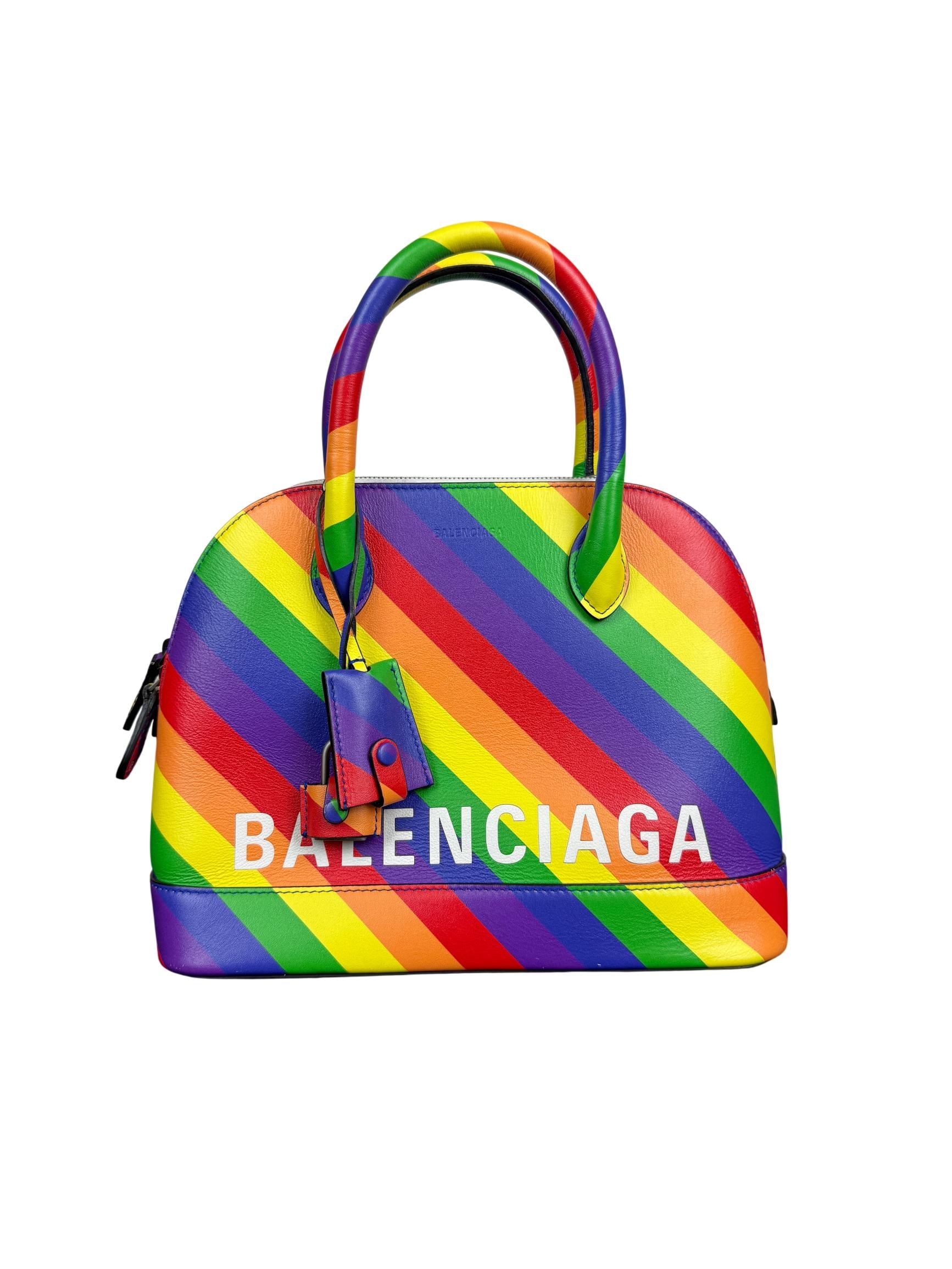 Balenciaga Multicolor Diagonal Rainbow Leather Small Ville Top Handle Bag