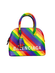 Balenciaga Multicolor Diagonal Rainbow Leather Small Ville Top Handle Bag